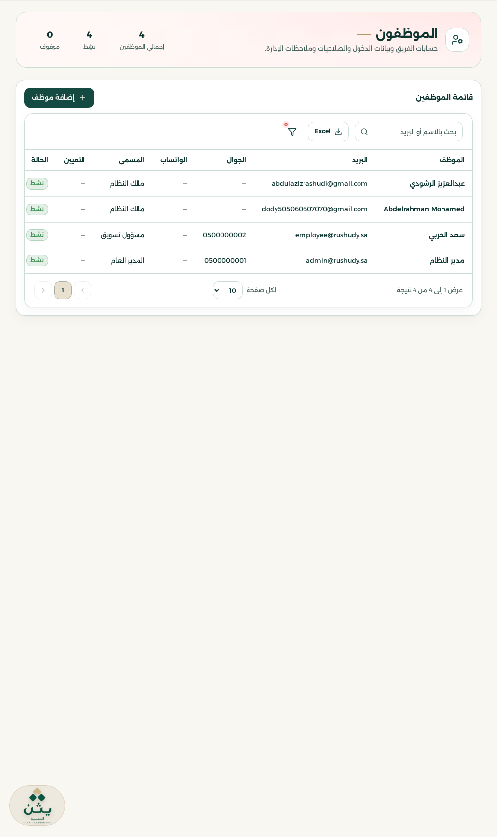 الموظفون والصلاحيات